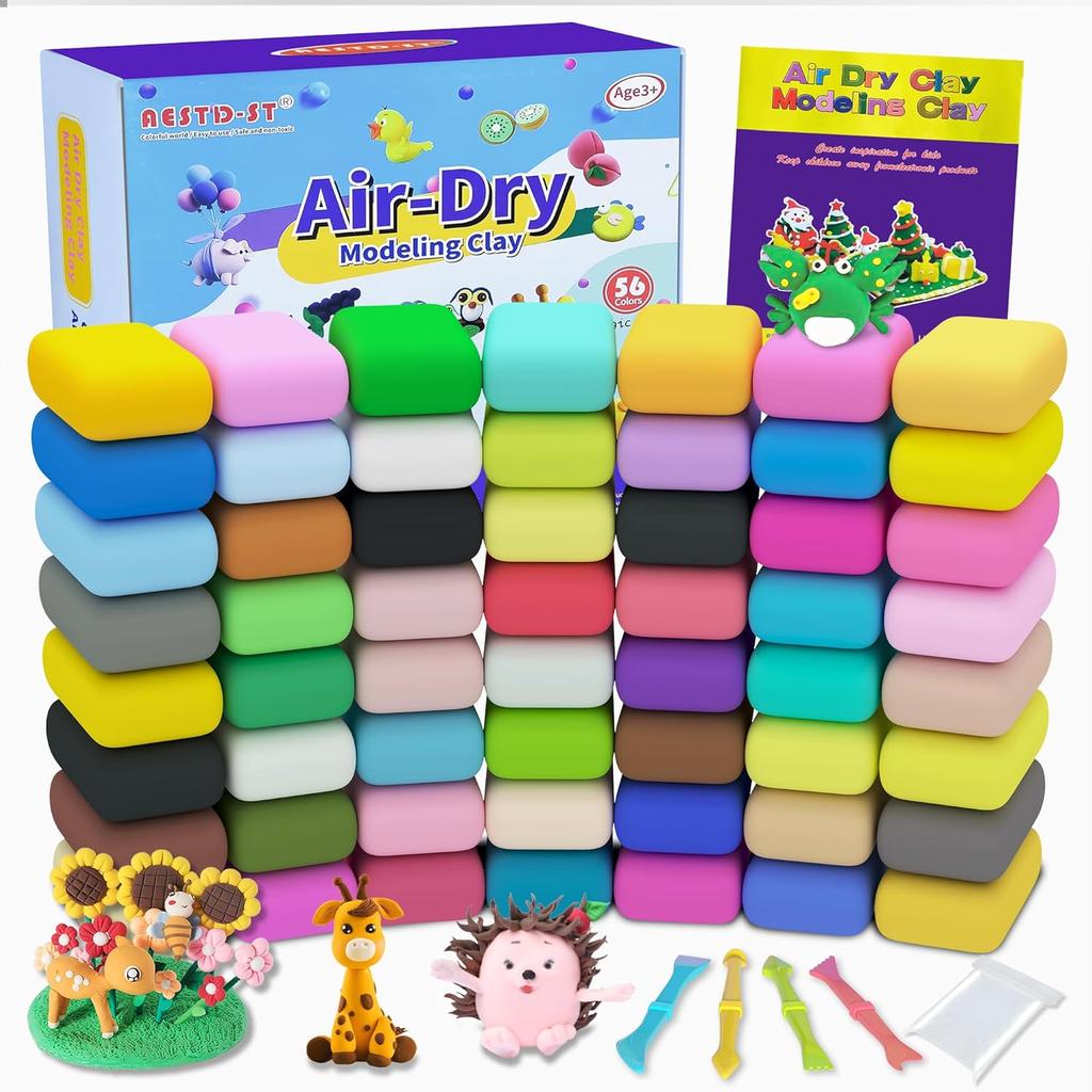 Air Dry Clay 56 Colors, Modeling Clay for Kids, DIY Model Magic Clay, Molding Clay Kit with Sculpting Tools, Non-Sticky Soft and Super Light, Arts