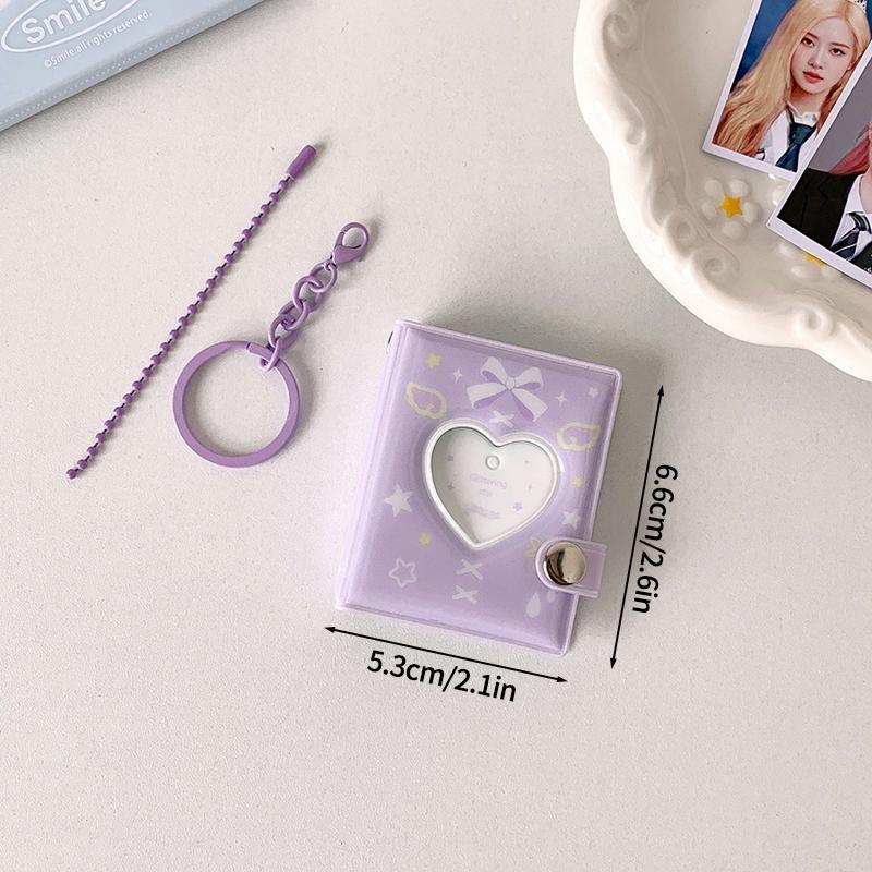 Mini Photo Album 1/2/3inch Photo Card Holder Id Photo Idol Small Card Storage PVC Binder Album Fangirls Bag Keychain Keyring