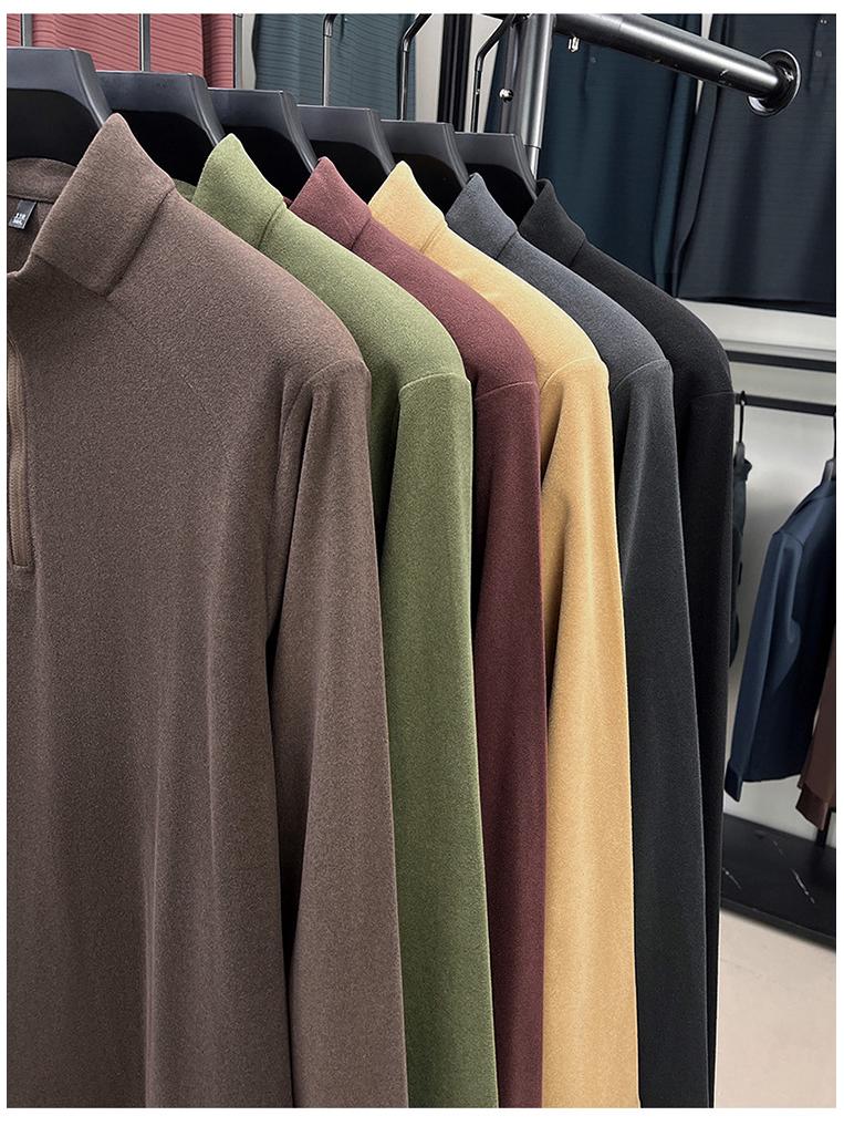 Men's Thick German Velvet Warm Half-Zip Stand Collar Sweatshirt - Solid Color Autumn/Winter