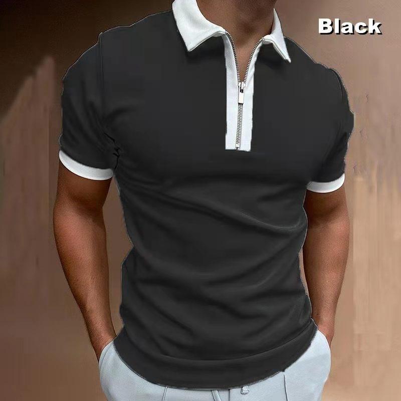 Men's Short Sleeve Tops Patchwork Color Collar Trendy Loose Polo Shirts