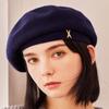 VARZAR Studded Logo Wool Beret Navy