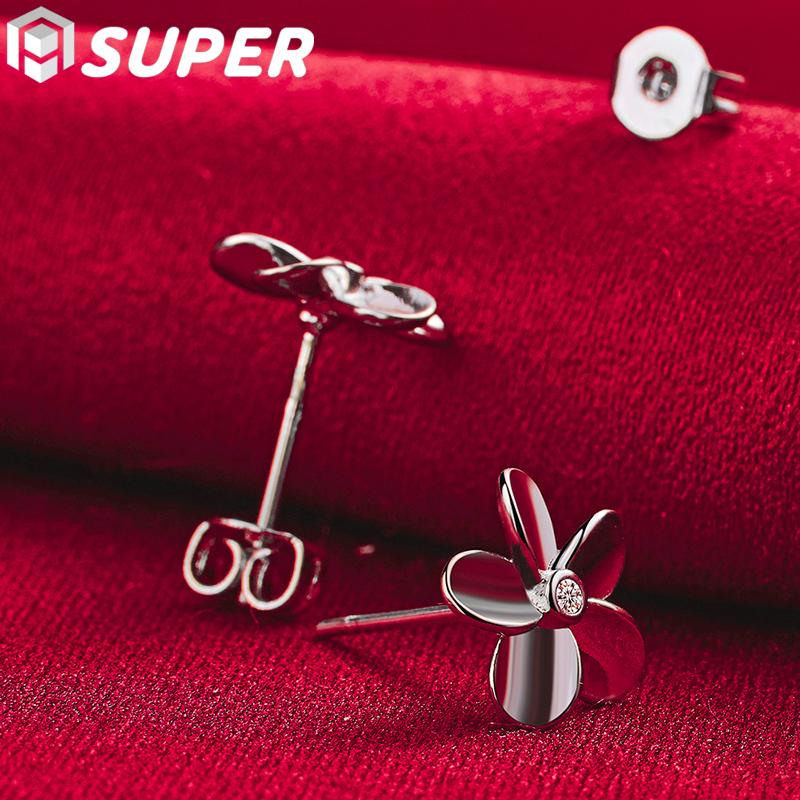 925 Sterling Silber fünfblättrige Blume AAA Zirkon Ohrstecker Schmuck