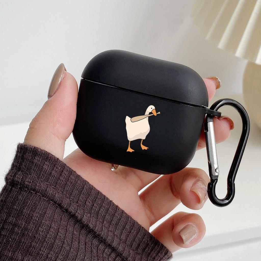 Cartoon Doubt Duck With Hook For Airpod Pro 3 Pro2 Black Protective Cover Silicone Case for Apple Airpods 2 1 Earphone Cases