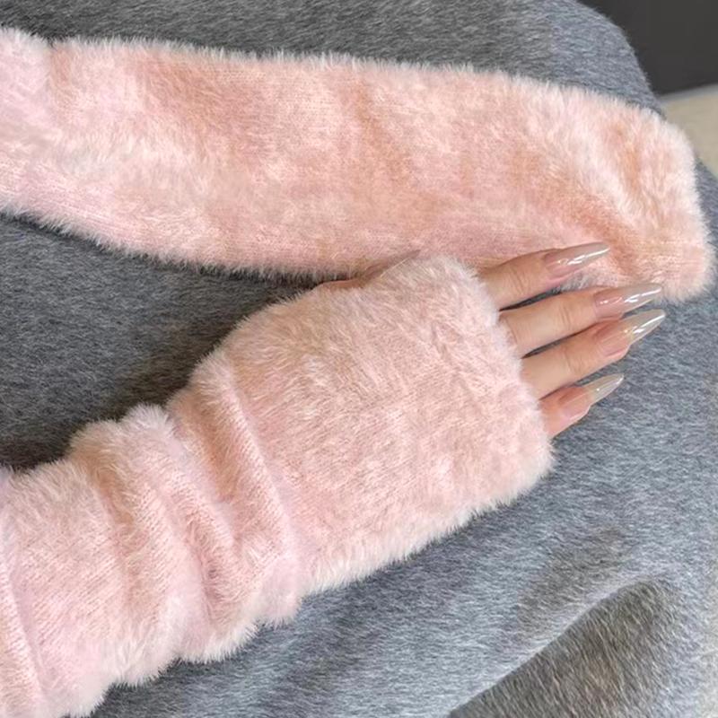 1 Paio Morbido Peluche Appiccicoso Pelliccia Mantenere Caldo Aggiungi Velluto Guanti Senza Dita Guanti a Mezza Dita