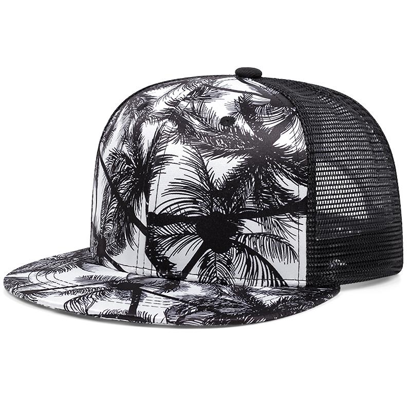 Men's Fashion Hip Hop Blue Coconut Tree Hat Brim Adjustable Baseball Hat Straight Buckle Snapback Cap Outdoor Sun Hat