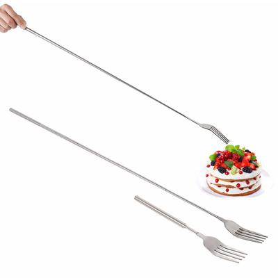 Gümüş Paslanmaz Teleskopik Uzatılabilir Çatal Yemek Meyve Tatlı Uzun Çatal Bıçak Takımı Barbekü Et Çatalı Mutfak Yemek Takımı Sofra Takımı