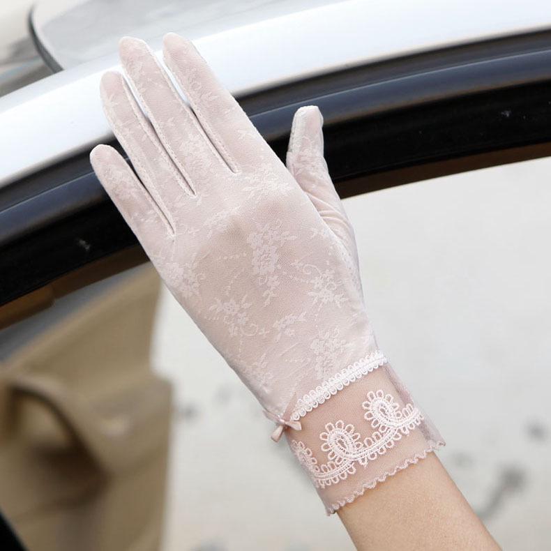 Women's Summer Sun Protection Ice Silk Touch Screen Lace Gloves - Short, Breathable, Anti-Slip, Full Finger for Driving