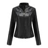 Women's Slim Leather Stand-Up Collar Zipper Stitching Solid Color Jacket