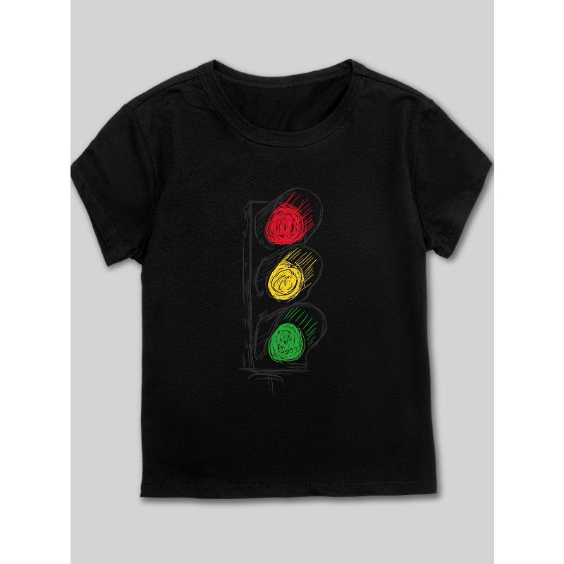 

European sizes Boys Traffic Light Print T-Shirt - Breathable Round Neck Short Sleeve Tee - Ideal Top Gift for Children - Summer Casual Playwear 98cm чёрный