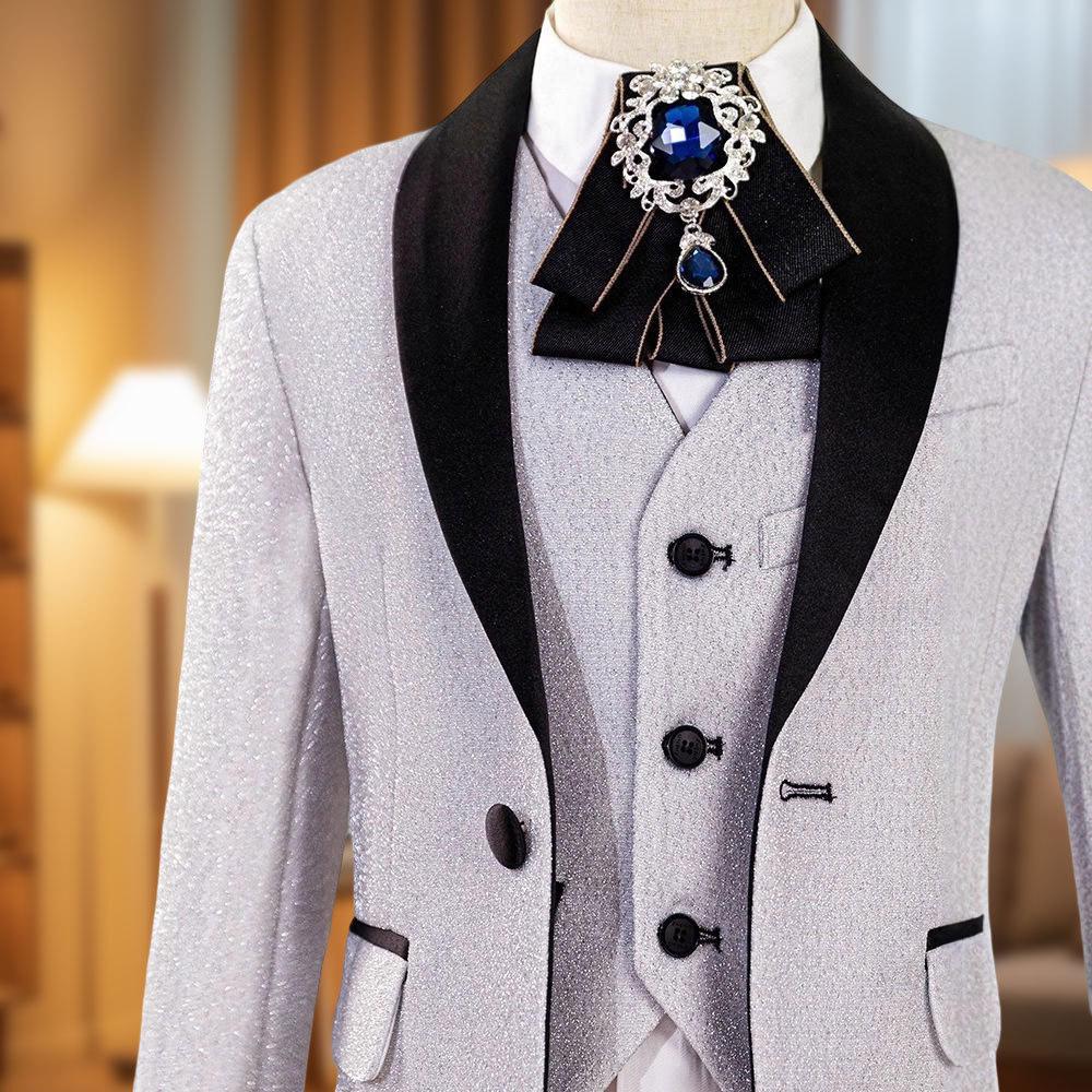 Boys' Silver Sequin Suit Set - Performance & Ceremony Outfit