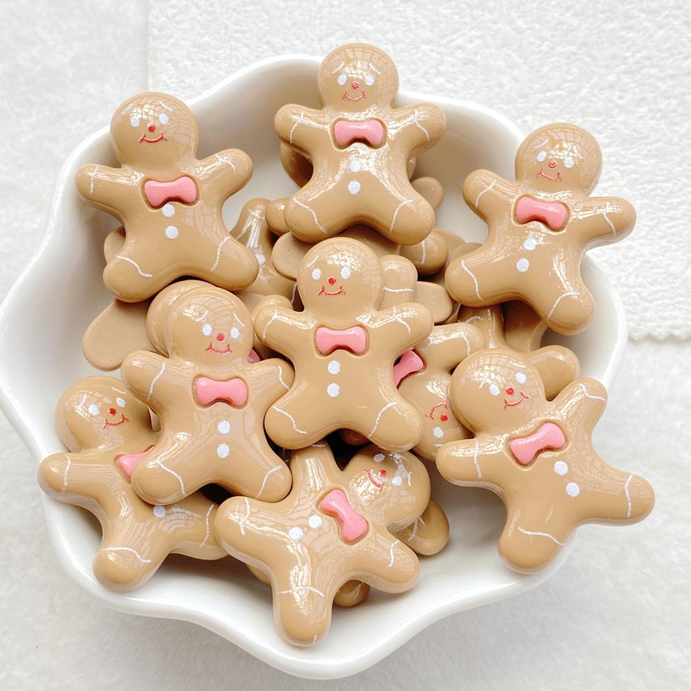 10Pcs Cute Cartoon Christmas Gingerbread Man Flat Back Resin Scrapbooking DIY Jewelry Craft Decoration Accessorie