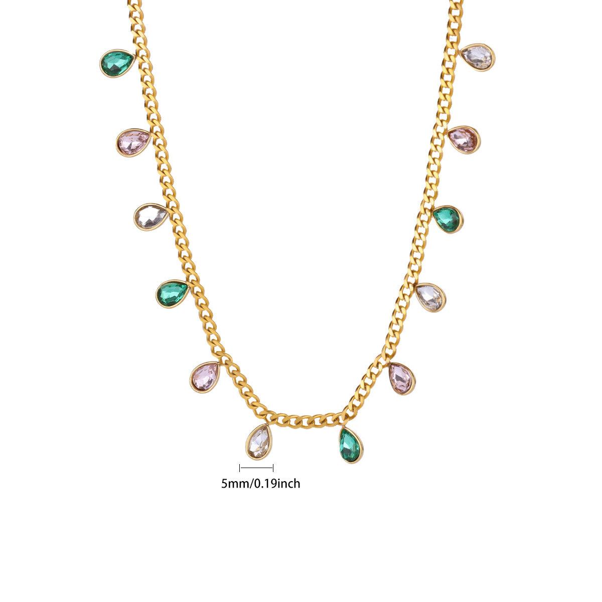 

Fashion beaded jewelry, high-end jewelry, exaggerated zircon water drop fringe, titanium steel necklace does not fade
