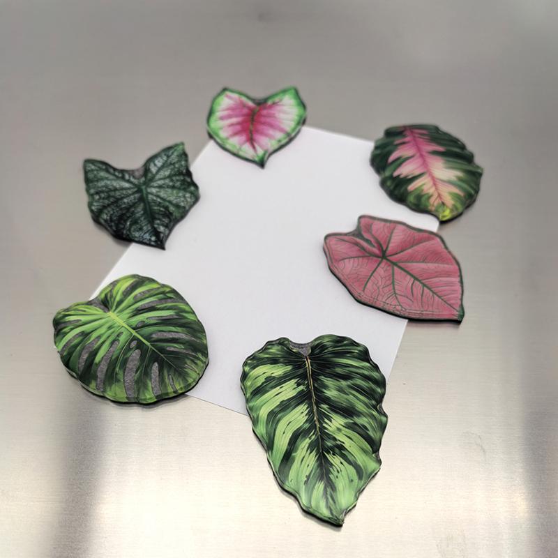 Dekorativní magnety na lednici, sada 6 kusů, design listů simulovaných rostlin, pro domácí dekoraci a připomínky