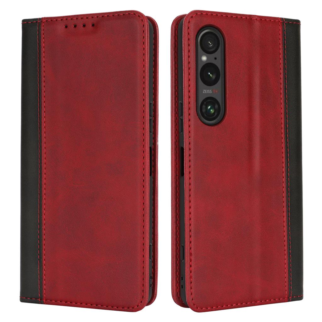 Etui na Sony Xperia 1 VI Tekstura cielęca 3 sloty na karty Skórzane etui na telefon z kolorowymi wstawkami