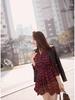 Korean Slim Fit Red Plaid Waist-Defining Shirt Dress for Spring/Autumn