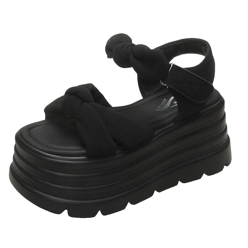 

8CM High Platform Sandals Women New Summer Breathable High Heels Ladies Butterfly-knot Sneakers Wedges Chunky Slippers Sandalias 39 чёрный