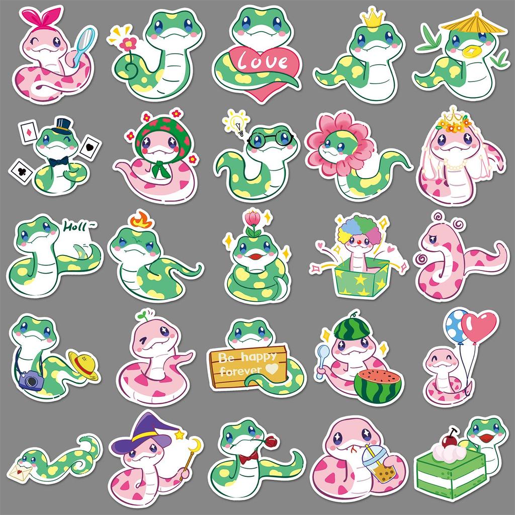 50 Cute Cartoon Snake Baby Stickers - Waterproof Decorations for Computers, Thermoses, and Journals