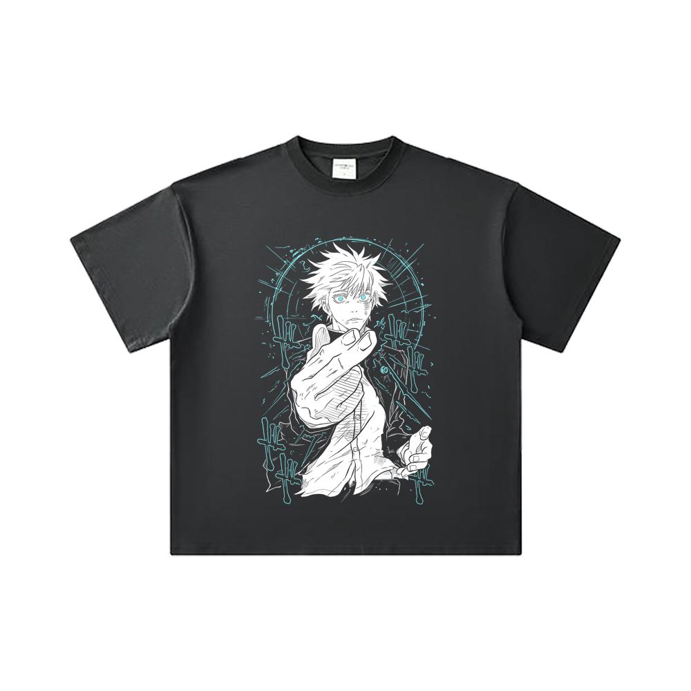 260 GSM Doppelgarn 32er Zählung 100% Baumwolle Jujutsu Kaisen V2 Gojo Druck Unisex Schweres Baumwoll-T-Shirt