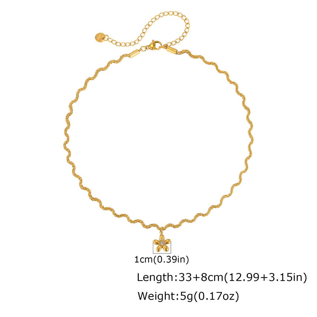 Wind Lady Collarbone Chain, Stainless Steel Wave Foxtail Chain Zircon Flower Water Drop Pendant Necklace Nc-2269