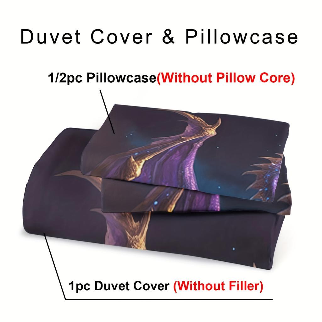 [Dragon Duvet Set] 2/3Pcs Soft And Comfortable Dragon Duvet Cover Set - Ancient Wildlife Dragon Pattern Bedding Set - Dragon