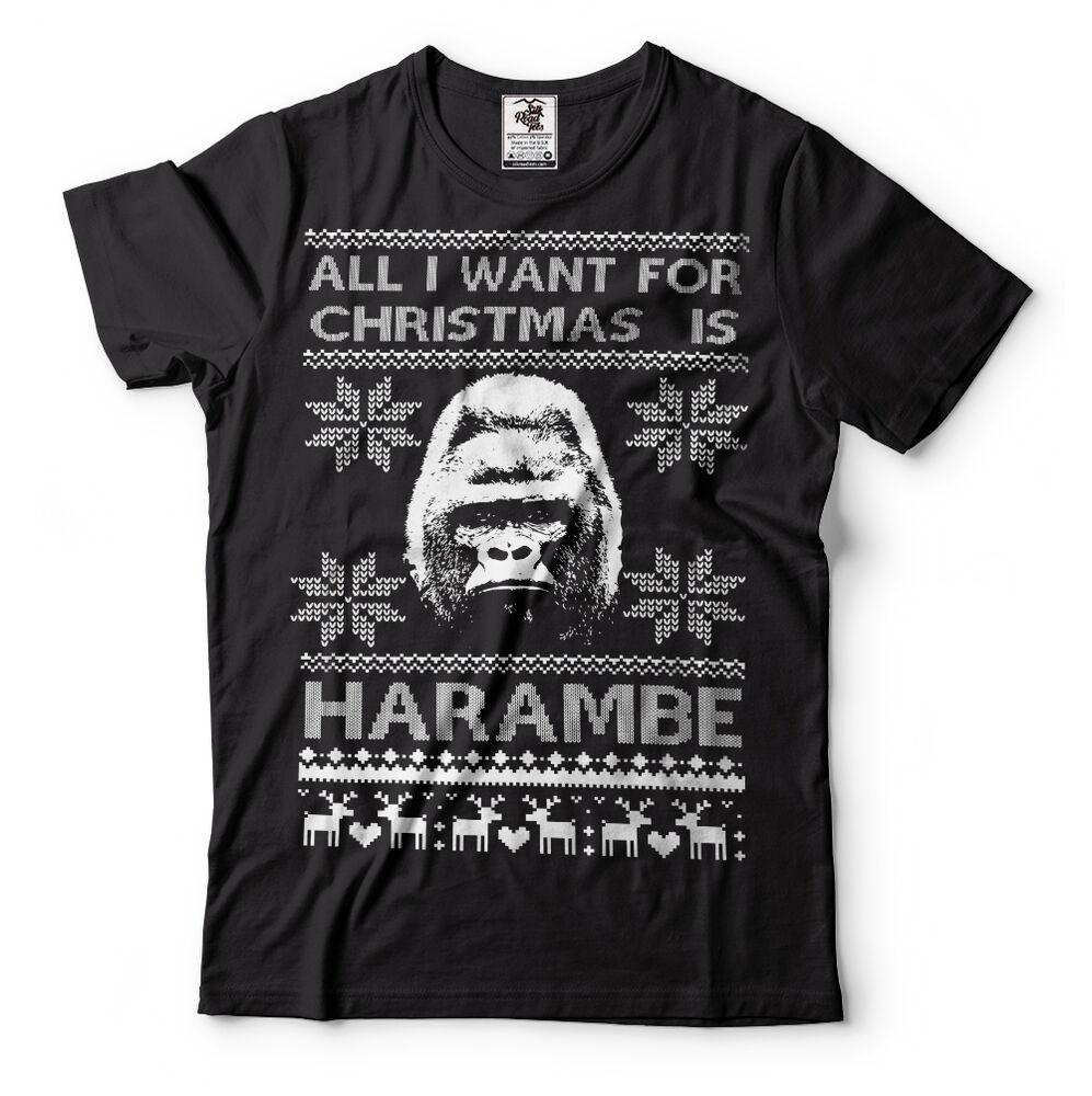 Ugly Christmas Sweater T-Shirt Funny Harambe Xmas Party Tee Shirt Unisex T-Shirt L