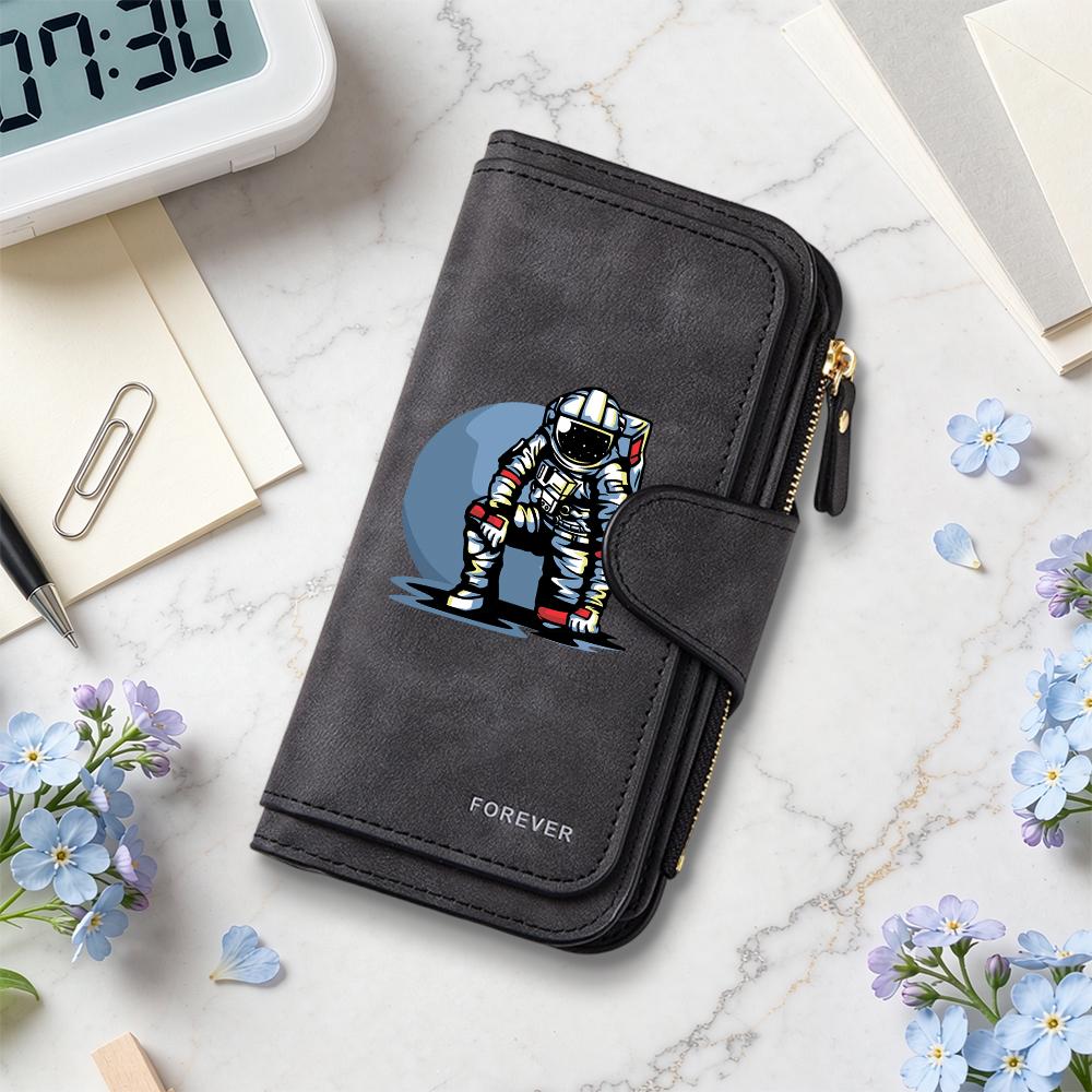 Fashion Astronaut Pattern Long Wallet Portable Slim Daily Purse for Women
