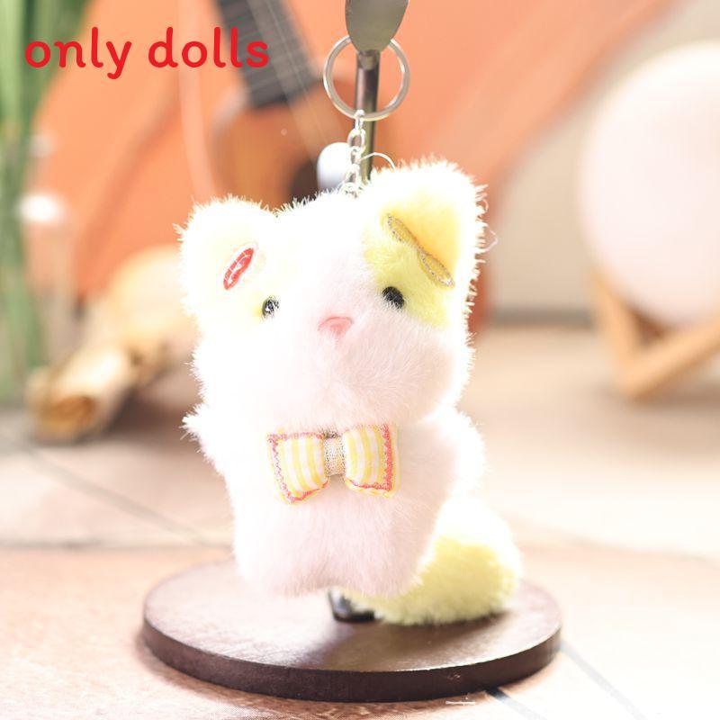 Cute Animal Plush Doll With Checkered Bow Decoration For Bags And Keys