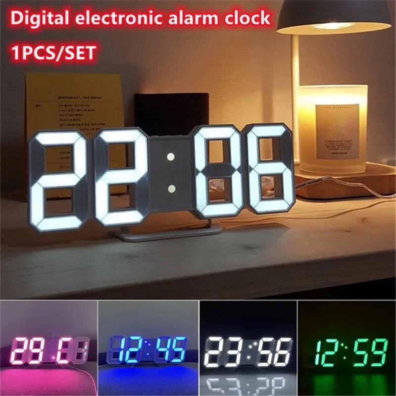 Night Digital Clock Wall Decor Mode Led Home and Decoration Clocks Hanging Watches Bedroom Room Large Interior 3D Light Garden