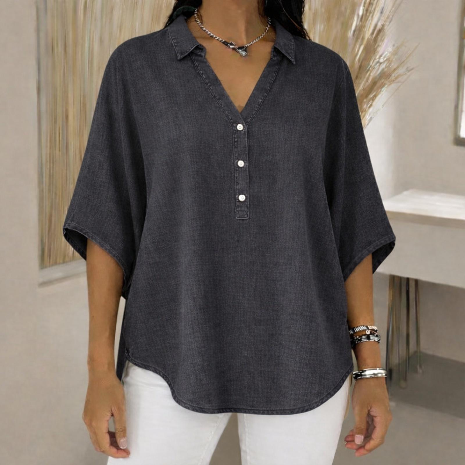 Women s Casual Loose Fashion Distressed Denim Pullover Top M