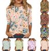 Damen Casual Blumenmuster Dreiviertelarm Oberteil Rundhals Bluse Leichte Bequeme Passform für den Alltag