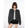 Womens Short Gray Wool Blend Cropped Bomber Jacket 2026 Fall Loose Fit Hooded Outerwear