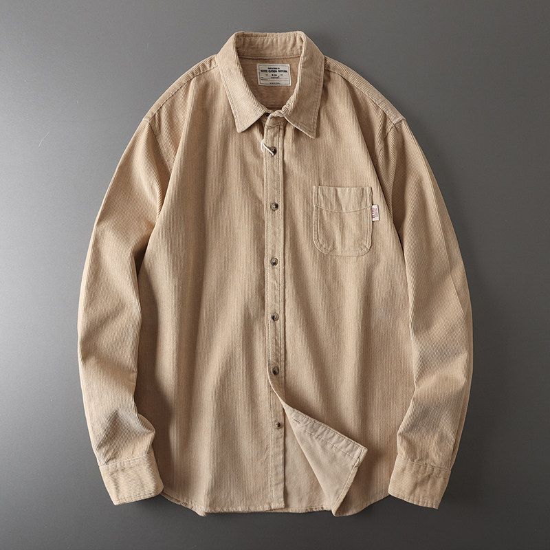Corduroy Workwear Shirt Men s Long Sleeves Pure Cotton Spring & Fall Shirt Export Export Tail Single Cut Label Original Single Men s Clothing Outwear Khaki L