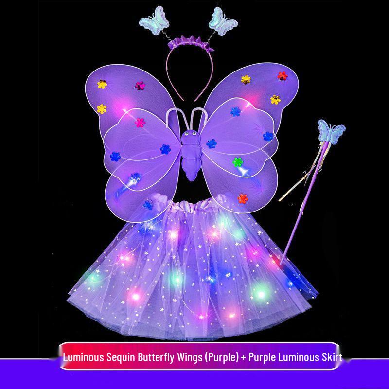 Girls' Luminous Butterfly Wings & Light-Up Fairy Wand Dress-Up Set