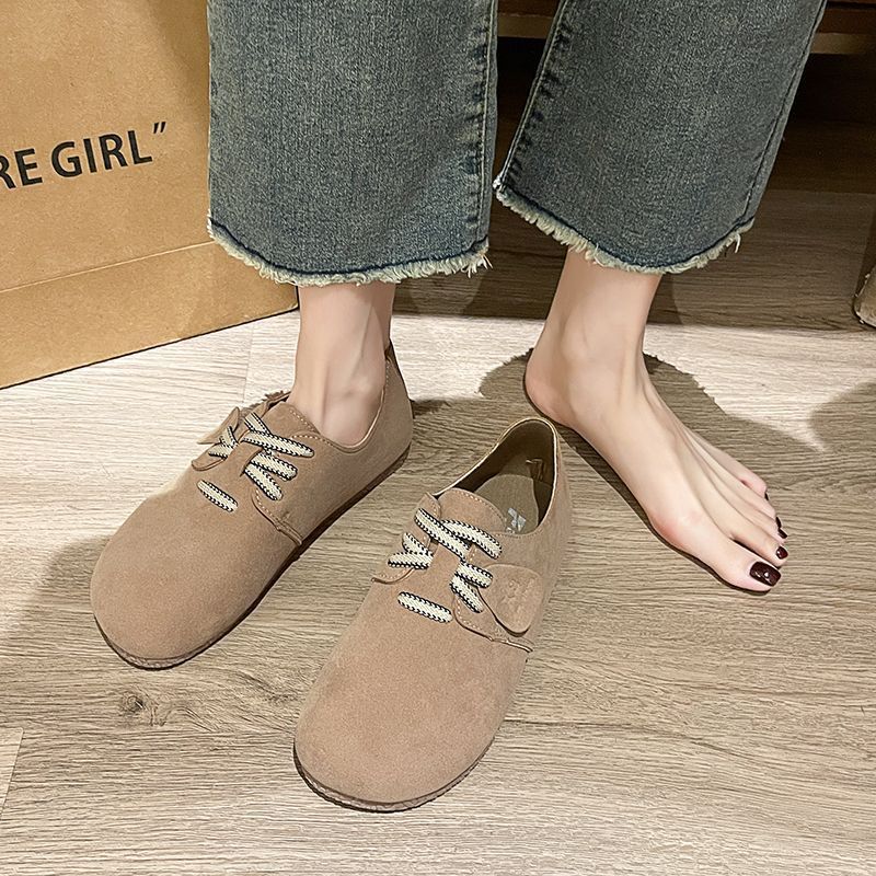 Fashion Retro Lace-Up Flats Loafers Woman Faux Suede Boat Shoes Casual Walking Slip On Mocasines Ladies Cozy Tabis Round Toe Espadrilles