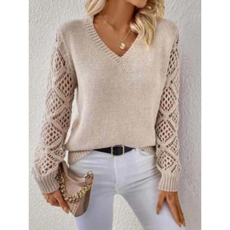 TIFICY Damenmode, lässig, Herbst/Winter, einfarbig, bedruckt, langärmelig, V-Ausschnitt
