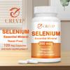 Selenium supplement, 200 mcg per portie, vegetarische capsules, voedingssupplement, geschikt voor volwassenen.