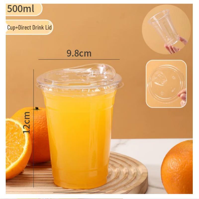500ml Disposable Transparent Plastic Juice Cups with Direct Drink Lids