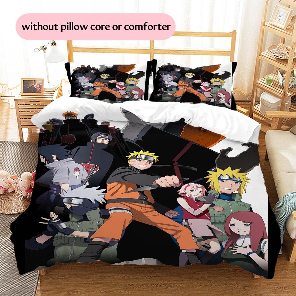 Pościel z motywem z anime Naruto Dekoracja domu Prezent urodzinowy (1 * poszwa na kołdrę + 2 * poszewki na poduszki, bez rdzenia)