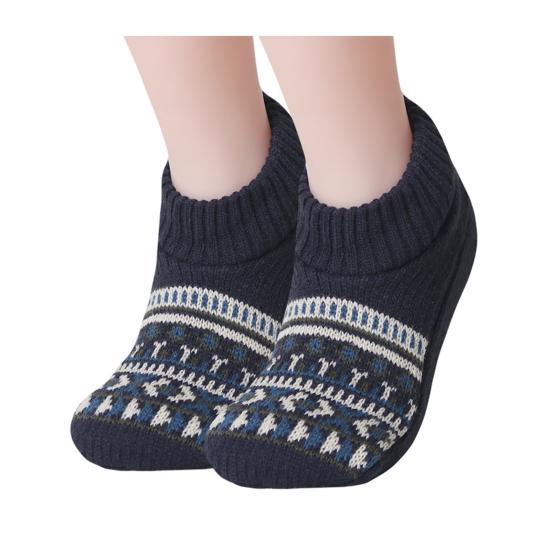 Retro Winter Slipper Socks Thickened Fleece Lined Low Cut Socks Socks with Grips Non-Slip Ankle Slipper