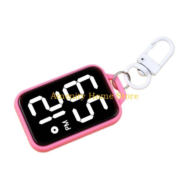 

F26C Portable Keychain Electronic Clock For School Exams Miniature Digital Pocket Watch With Durability Plastic Construction рожевий