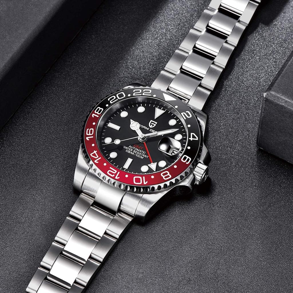 Pagani Design Men's Watch GMT Hand Automatic Japanese Movement Diver's Mechanical Case Waterproof Ceramic Bezel Business Work Dress Watch Stainless