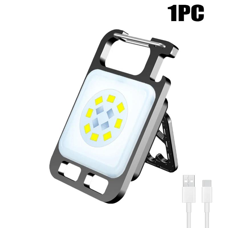 Mini Flashlight Work LED Light Rechargeable Lamp Pocket COB Keychain Portable Flashlight Outdoor Camping Small Light Corkscrew