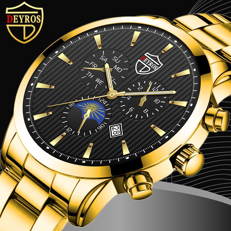 

DEYROS Взрывной Мужской Календарь Светящиеся Кварцевые Часы Мужские Модные Часы Из Нержавеющей Стали Мужские