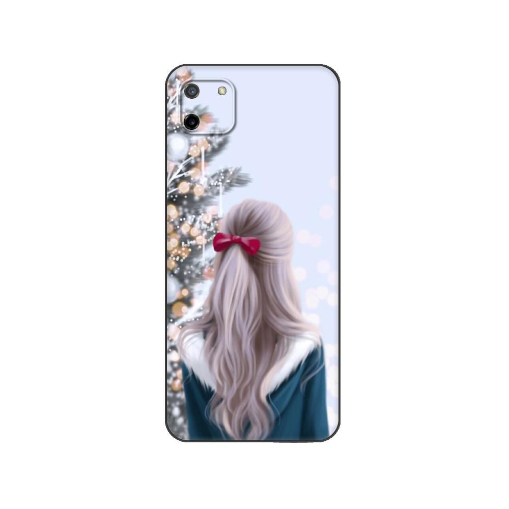 Husă neagră din tpu pentru OPPO Realme C11 2020 2021 C20 C21 C21Y C25Y Husă din spate Fashion Girl Crăciun Fericit