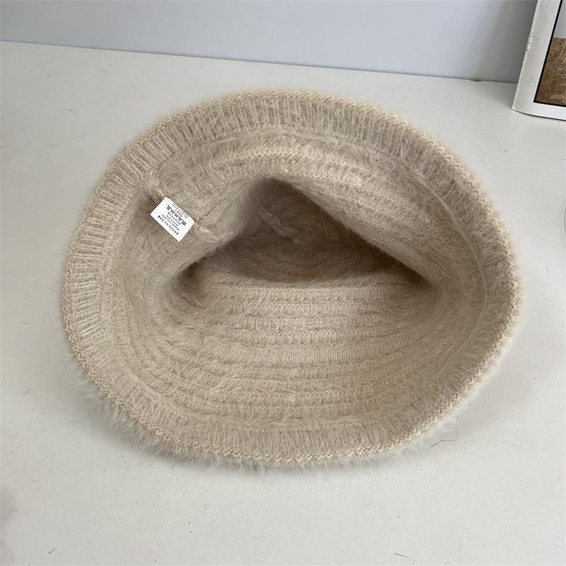 New Autumn and Winter Plush Fisherman's Hat Children Show Their Faces Small Knitted Bucket Hat Fluffy Ear Protector Drawstring Warm Basin Hat