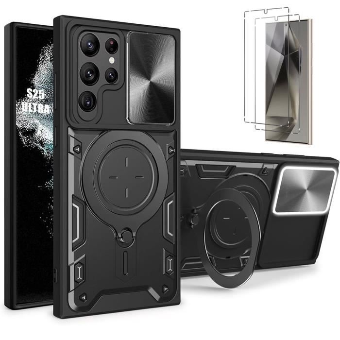 Coque + 2 Verres Trempés pour Samsung Galaxy S25 Ultra, Coque avec Protection Caméra - Noir