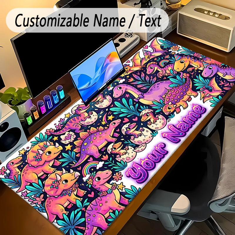 Dinosaur Theme Personalized Mouse Pad Custom Name Text Non Slip Desk Pad For Laptop Office Desktop
