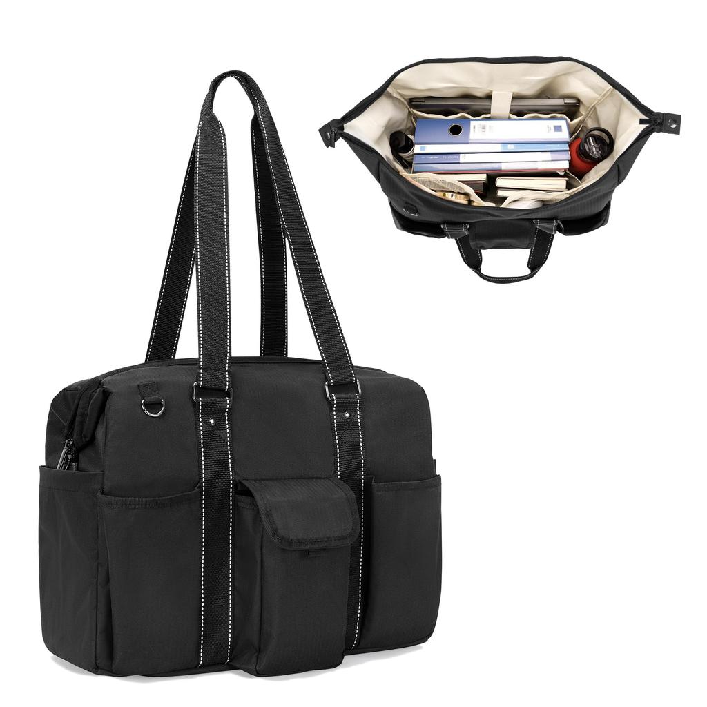 Tote Business Side Large Many A4 Document Includes Pen Holder and Sleeve for Inch Business Black [Damero] Teacher's Bag, Bag, Snaps, Capacity,