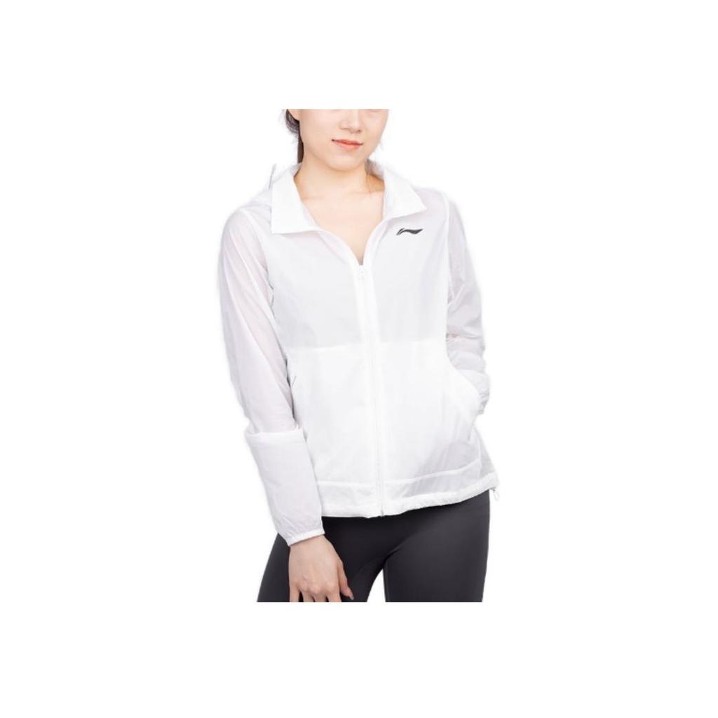 Li Ning Solid Color Long Sleeve Hooded Sun Protection Jacket Women Jackets White YFDT066-1