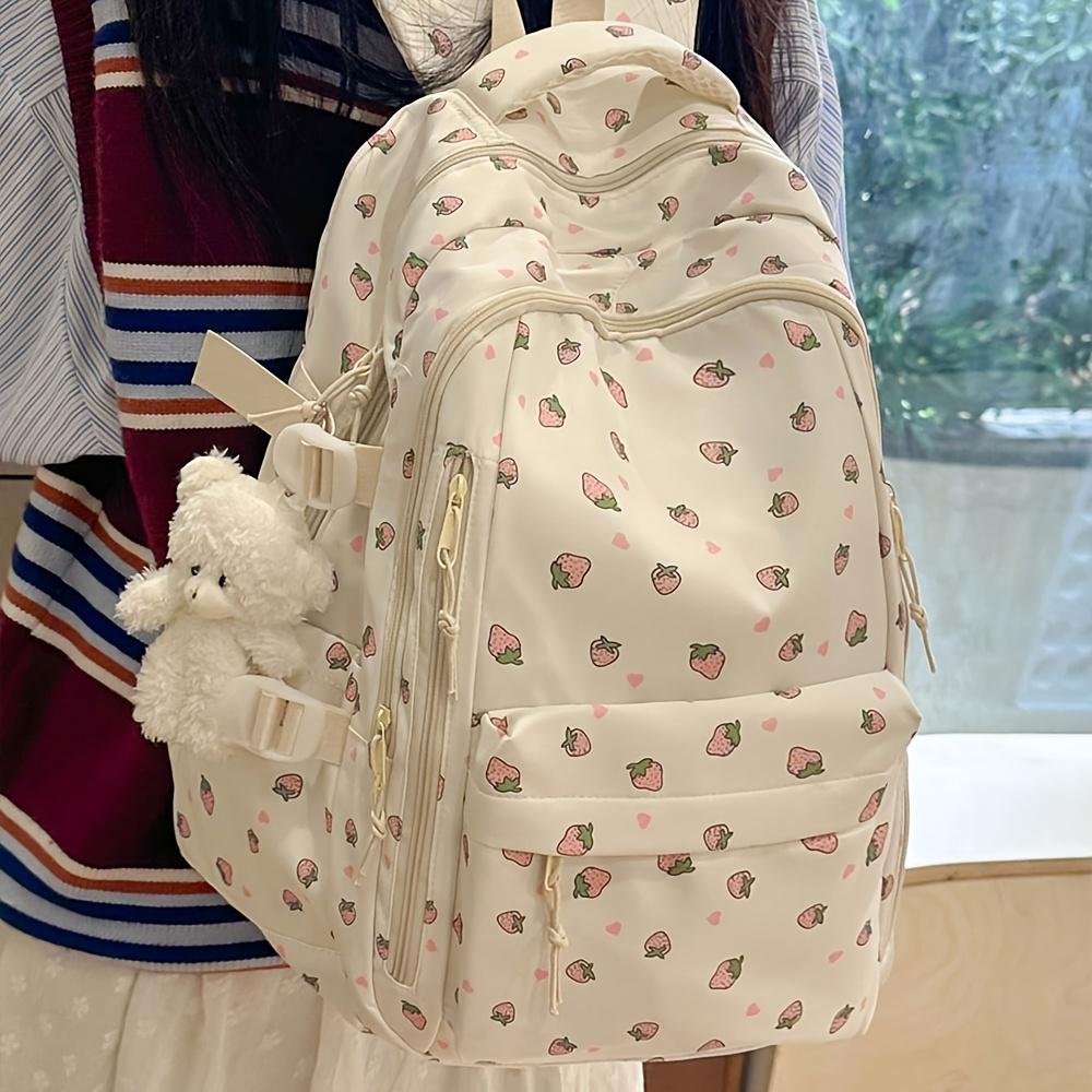 Sac à dos en nylon à imprimé floral style japonais - Sac d'école pour le collège pour filles - Sac à dos léger de voyage pour femmes 43X30X18CM